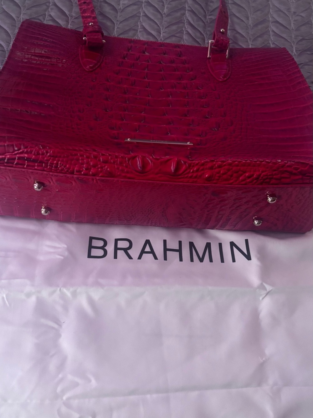 Brahmin Cherry Red Croc-Embossed Tote